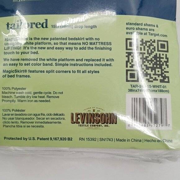 Magic Skirt Twin Bed Skirt White Tailored 15 Inch Drop Length Classic - Picture 5 of 6